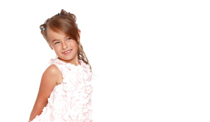 Portrait of a little girl close-up.Isolated on white background.