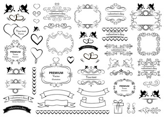 Calligraphic design elements . Decorative swirls and scrolls, vintage frames , flourishes, labels and dividers. Valentine's day special pack design elements. Retro vector illustration..