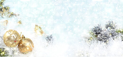 Christmas background and new year concept, winter banner, abstract defocused light background with...