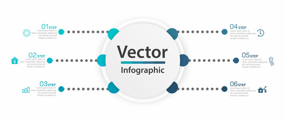 Vector infographic design with icons and 6 options or steps. Infographics for business concept. Can be used for presentations banner, workflow layout, process diagram, flow chart 