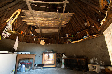 interior of typical refuge of the shepherd, called pinnetto in Ogliastra, Sardinia

