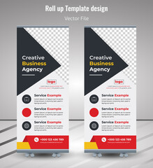 Corporate Rollup Banner, Blue Roll Up Banner template vector illustration, polygon background, stand, display, advertisement,