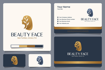 beauty face ,nature ,girl ,leaves ,gold color , logo design and business card