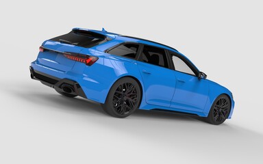 Blue wagon sport car Back view isolated on white background