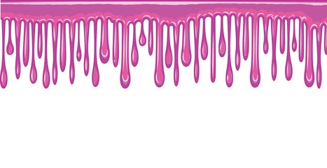 Beads of pink liquid. The paint runs off thickly. Jelly. The drops slide. The isolated object on a white background. Frame. Vector