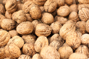 Scattered pile of walnuts