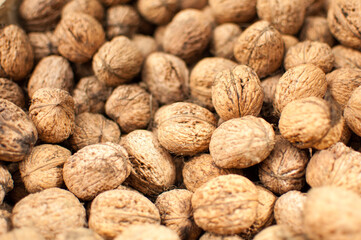 Scattered pile of walnuts