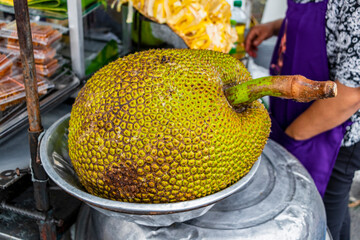 Huge jackfruit at street food in Bangkok Thailand.