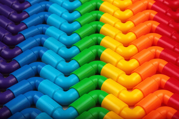 Rainbow colored plastic pipes as background