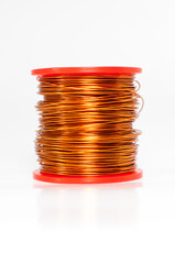 Bundle of thin cooper wire isolated on white