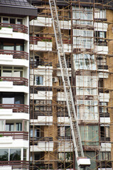 Exterior of apartment building with scaffolding