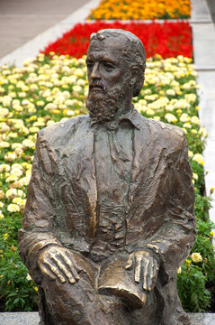 DJAKOVO, CROATIA - June 14, 2014: Statue of Croatian poet Luka Botic in Djakovo, Croatia.