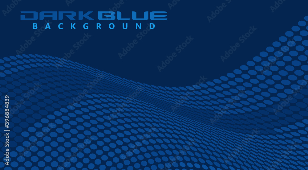 Poster Dark blue dotted background with wave. Graphics with halftone effect
