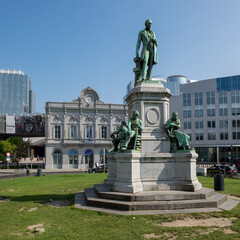 Monument to John Cockerill on the Place du Luxembourg square in the European Quarter of Brussels in June 2020.