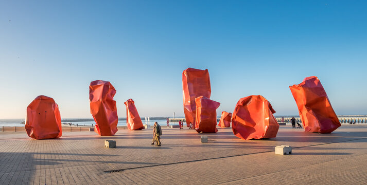 Artwork 'Rock Strangers' near the beach of Ostend in July 2019.