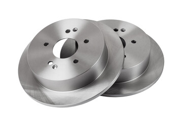 brake discs new spare parts made of steel alloy and texture brushed surface, object details of...