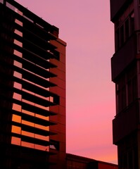 sunset reflected on glass building