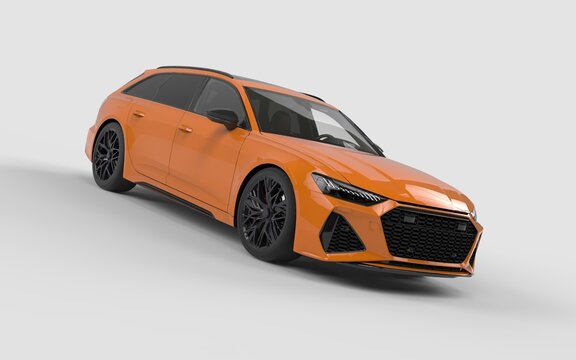 Orange wagon sport car Front view isolated on white background