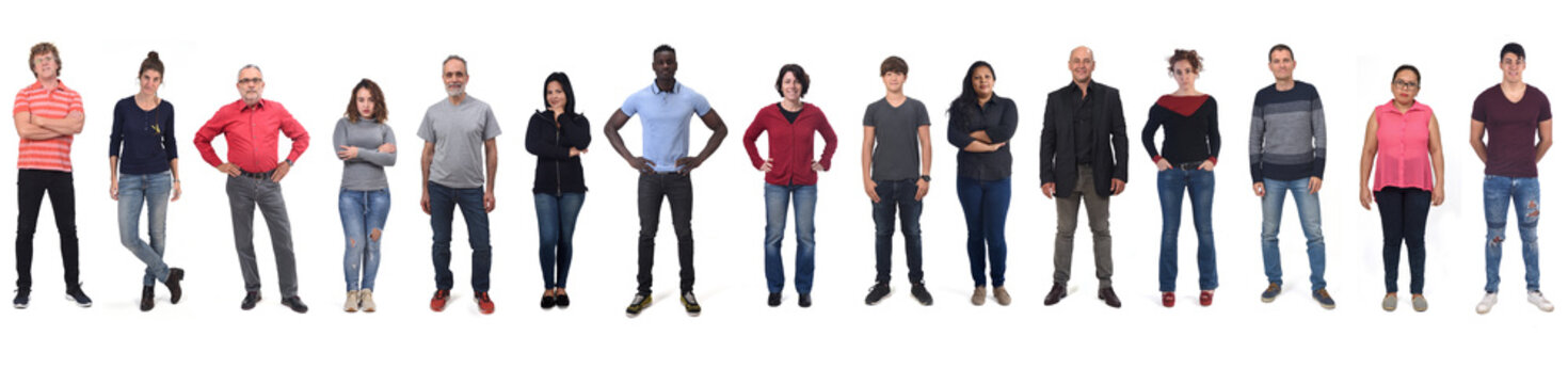 Large Group Of People Wearing Blue Jeans On White Background