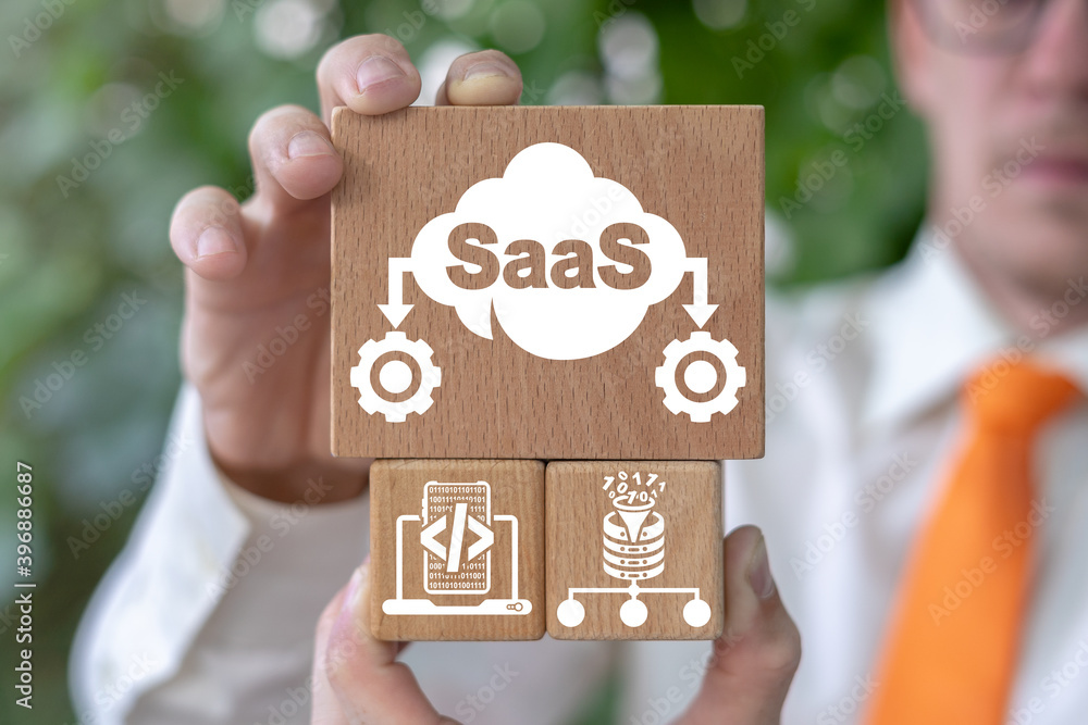Poster web technology concept of saas software as a service.