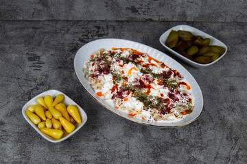 Turkish Ravioli view includes copy space with garnitures