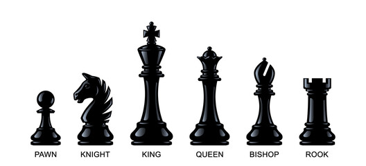Chess pieces isolated on a white background. Vector illustration, eps 10 - obrazy, fototapety, plakaty