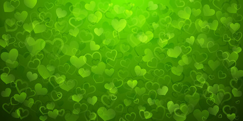 Background of translucent small hearts in green colors. Valentine's day illustration