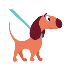 Fototapeta premium Cute vector illustration in flat style. Table or sign, banner character dog on a leash.