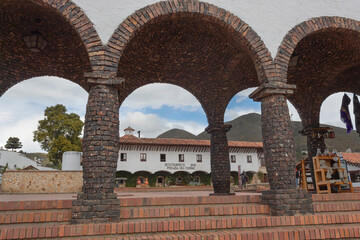 GUATAVITA, COLOMBIA - wonderful brick arc structure with brick stairs and mountains at background
