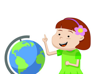 child holding globe, vector illustration