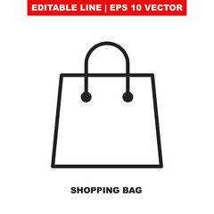 Thin line shop bag icon for fashion gift store. Outline vector eco paper bag logo for retail supermarket. Shopper package in flat simple style for online buy or add button isolated. Editable stroke V1