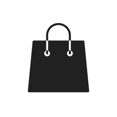 Shop bag icon for flat food grocery logo isolated on white. Vector illustration of black paper eco gift bag for store symbol. Retail supermarket empty packet icon for buy basket and shop delivery V1