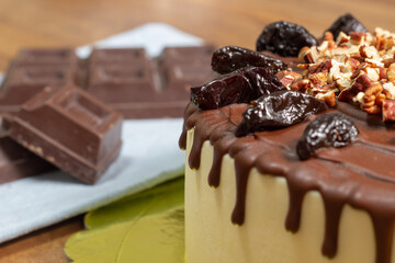 homemade cake with chocolate and nuts