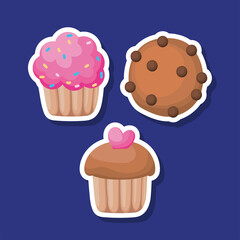 set of baked food on a blue background