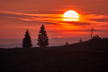 Sunrise in a cold November morning in the mountains