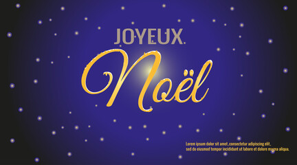 Joyeux Noel, Merry Christmas in French against fabulous starry sky. Vector illustration for design of postcards, stories, banners, sales.