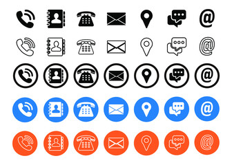 icon set. search icon, phone icon, mail icon, location pin icon contact icon, phonebook icon, shooping cart icon, chat icon, gear icon, navigation icon, truck delivery icon. icon pack isolated on whit