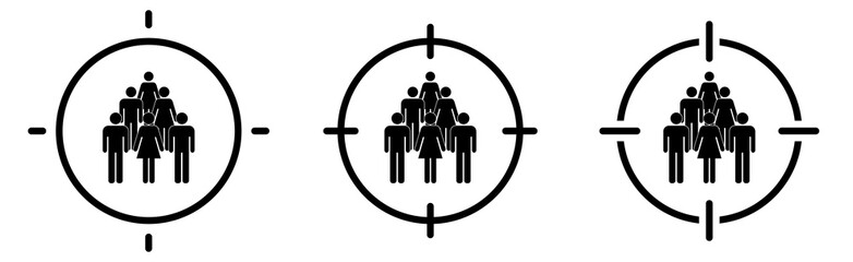 Crowd or group icon in target crosshair. Focus on, targeting people concept