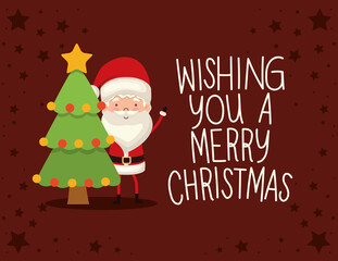 wishing you a merry christmas letterin with santa claus and one tree