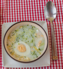 Summer cold soup. Flat lay