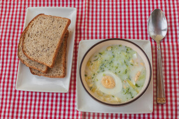 Summer cold soup. Flat lay