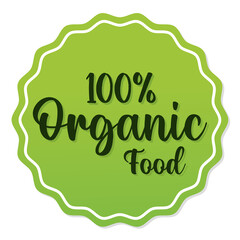 100 percentage organic food lettering on a seal stamp