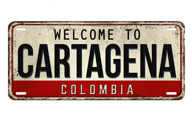 Welcome to Cartagena vintage rusty metal plate - obrazy, fototapety, plakaty