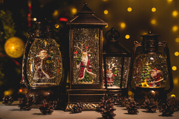 Christmas fairy lanterns with snowfall effect and with figures inside