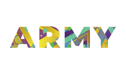 Army Concept Retro Colorful Word Art Illustration