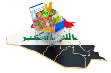 Purchasing power in Iraq concept. Shopping cart with Iraqi map, 3D rendering