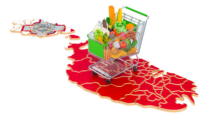 Purchasing power in Malta concept. Shopping cart with Maltese map, 3D rendering