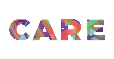 Care Concept Retro Colorful Word Art Illustration