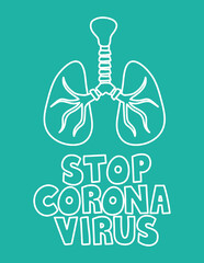 stop corona virus lettering and lung with trachea on green background