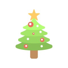 Decorated christmas tree icon. Happy New Year and Christmas vector illustration isolated on the white background.